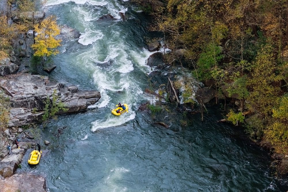 Aerial view of the rushing waters at Tallulah Gorge State Park