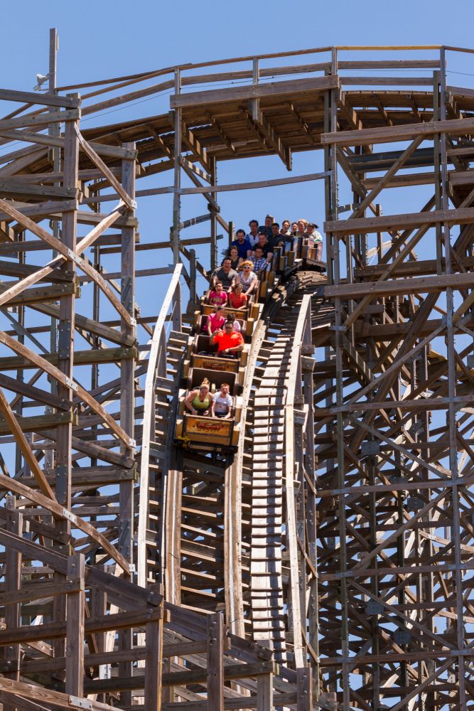 People riding Kemah Boardwalk's rollercoaster