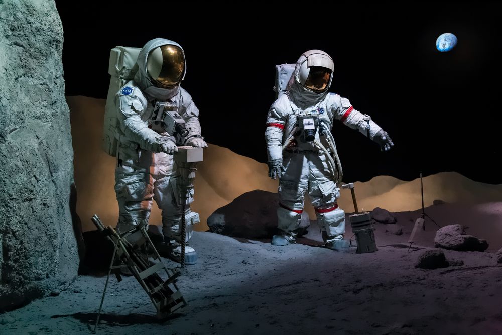Astronauts wearing space suit in Lyndon B. Johnson Space Center