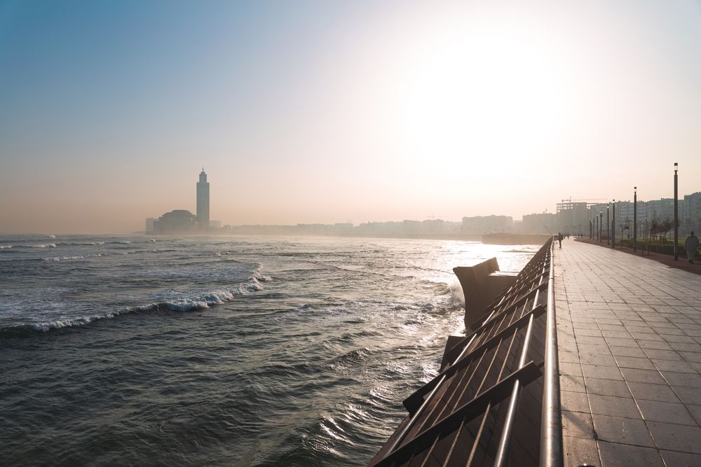 Scenic sunrise at Casablanca's Atlantic Ocean