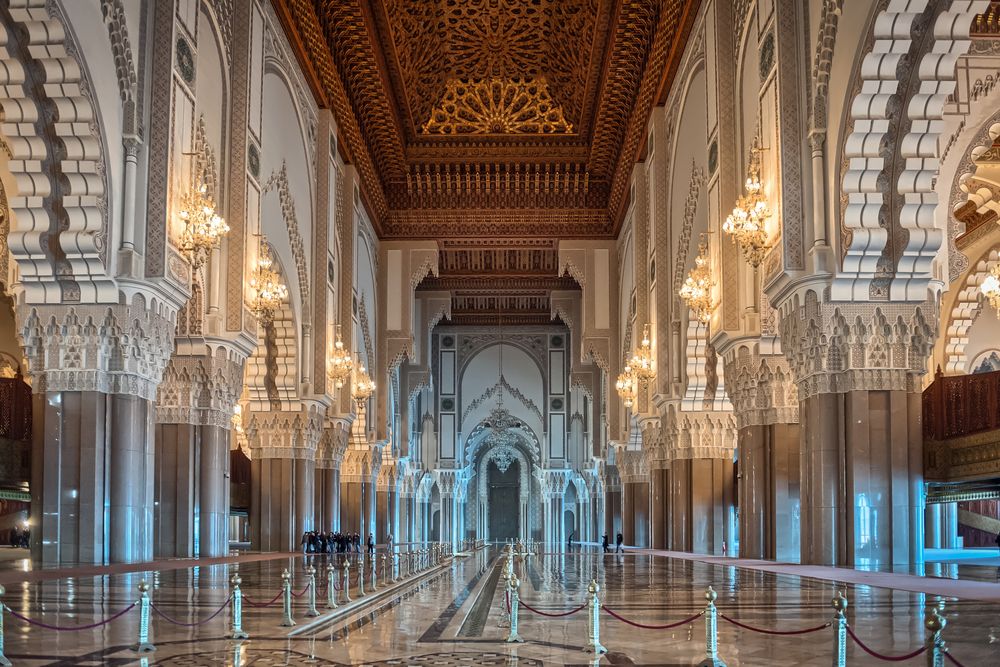 The grand interior of Hassan II Mosque