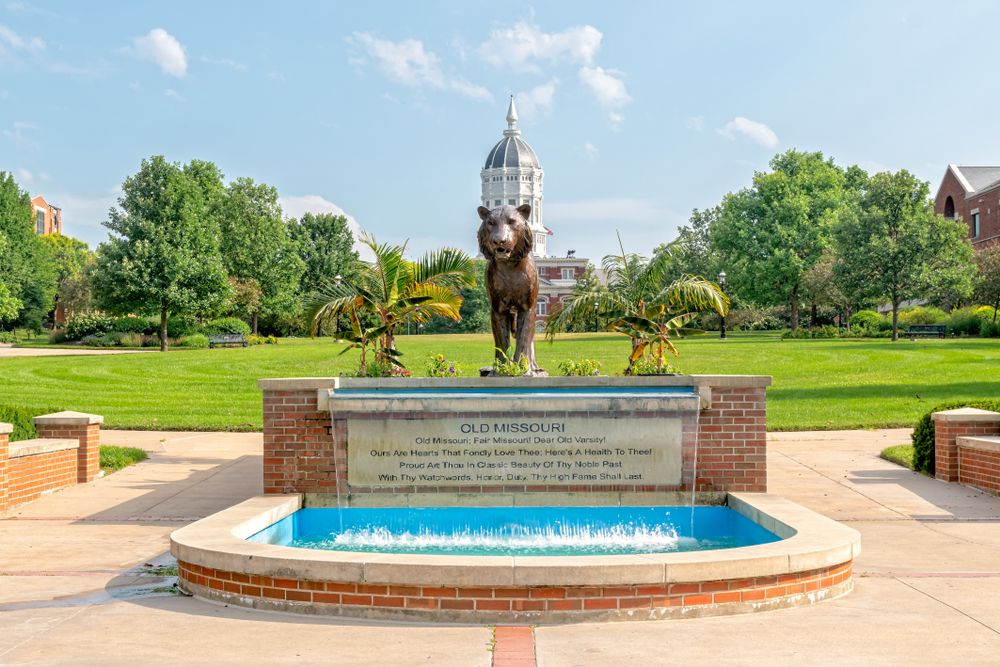 Fountain and sculpture at the University of Missouri