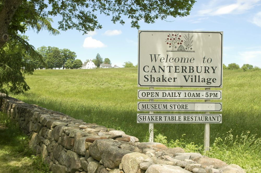 Welcome sign of Canterbury Shaker Village