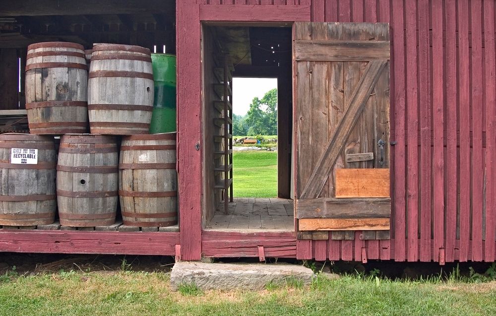 Looking through a barn door at Canterbury Shaker Village
