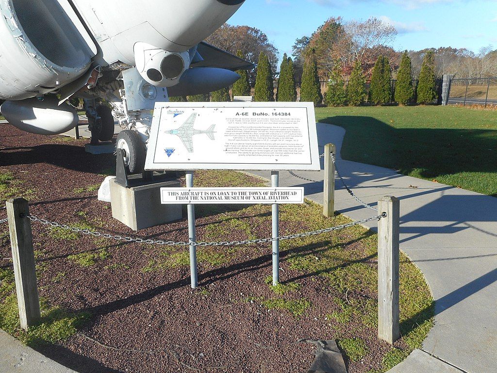 Signage for the aircraft at Grumman Memorial Park