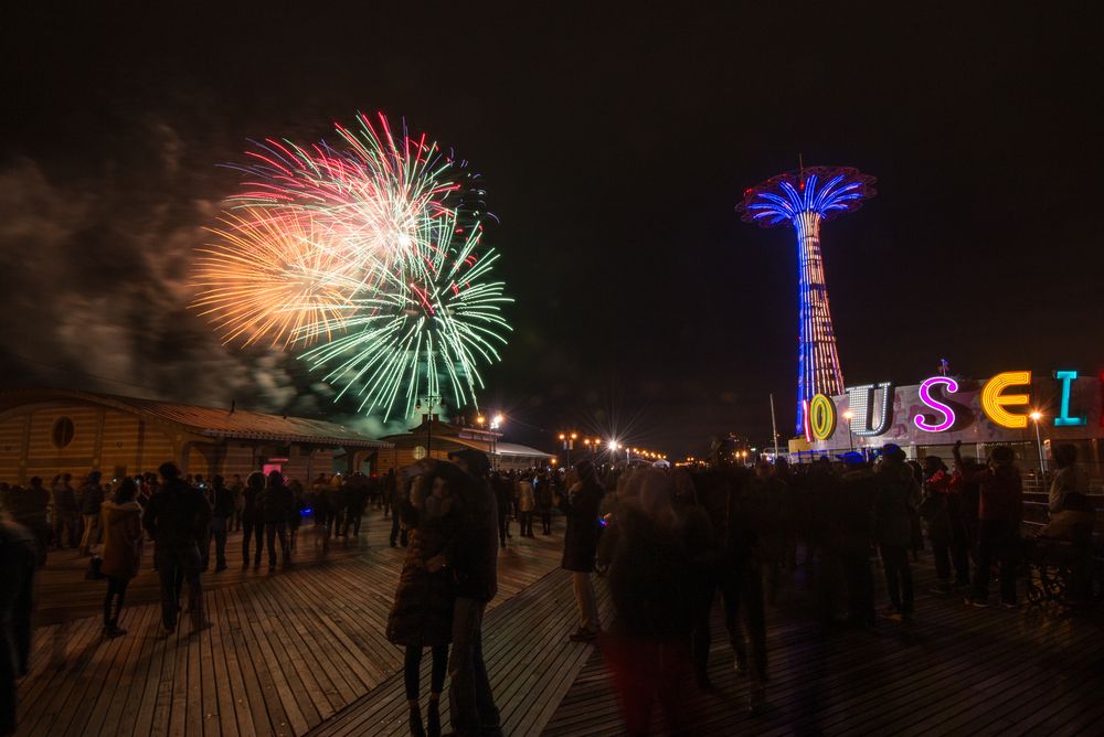 People watching the colorful Fireworks