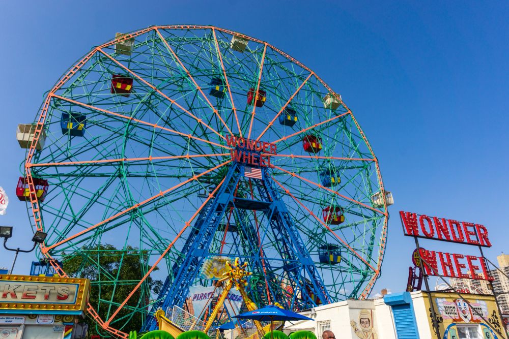 View of the ferris wheel of Deno's Wonder Wheel Amusement Park