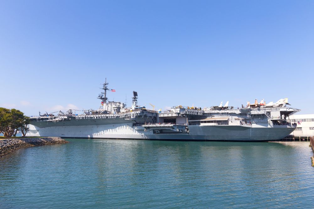 The USS Midway Museum docked at navy pier