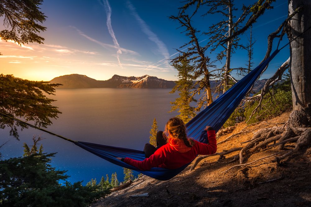 A Woman Watching the Crater Lake National Park