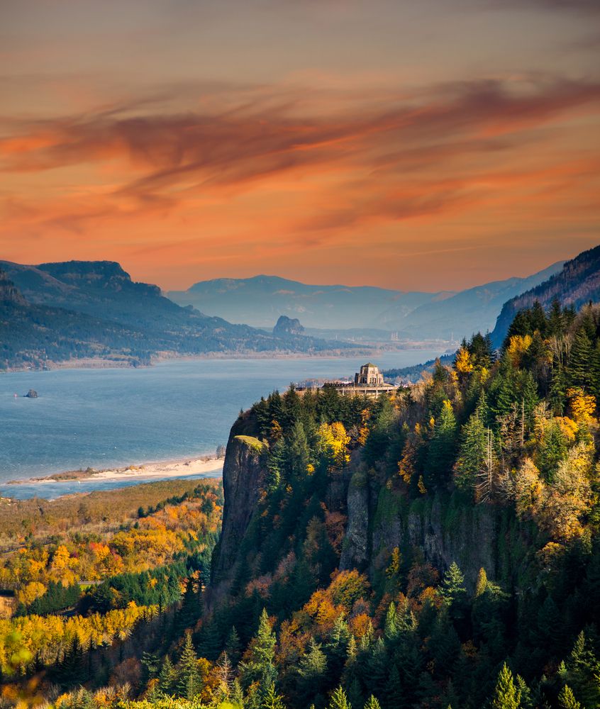 Far view of the Vista House in Crown Point