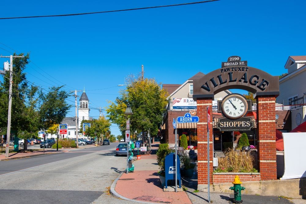 Welcome sign of Pawtuxet Village