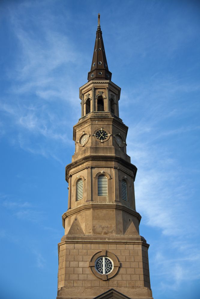 View of the iconic tower of St. Philip’s Church