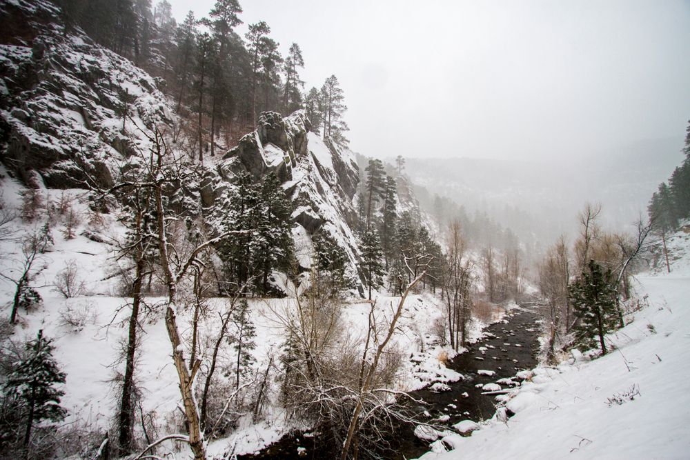 Snow-covered trail at Spearfish Canyon