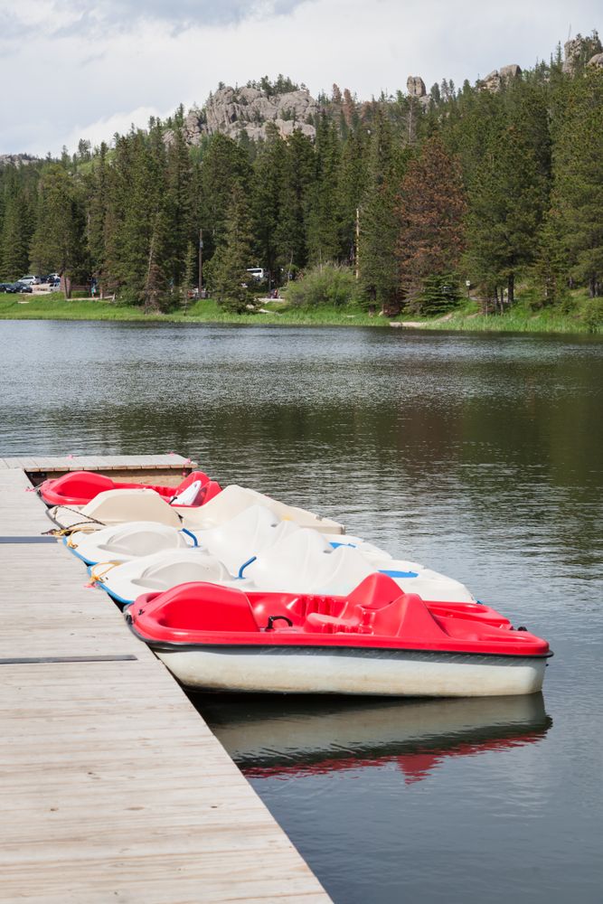 Boats docked at Sylvan Lake