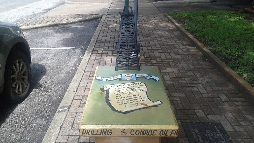 One of the Art Benches in Historic Downtown Conroe