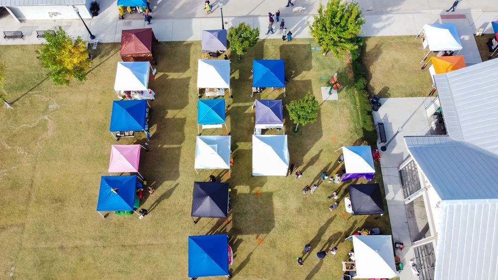 Aerial view of Coppell Farmers Market vendor tents