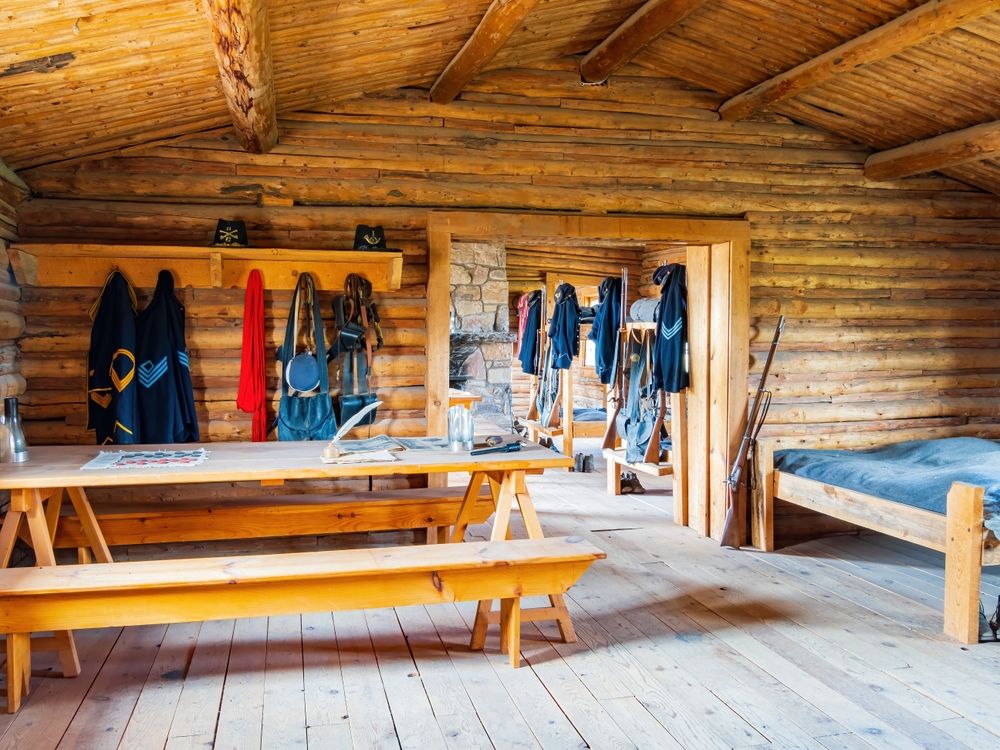 Interior of a cabin at Fort Caspar Museum and Historic Site