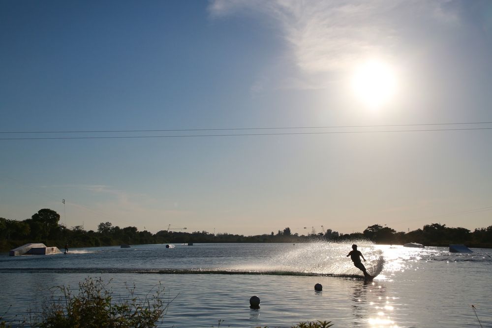 Silhouette of a wakeboarder at Quiet Waters Park