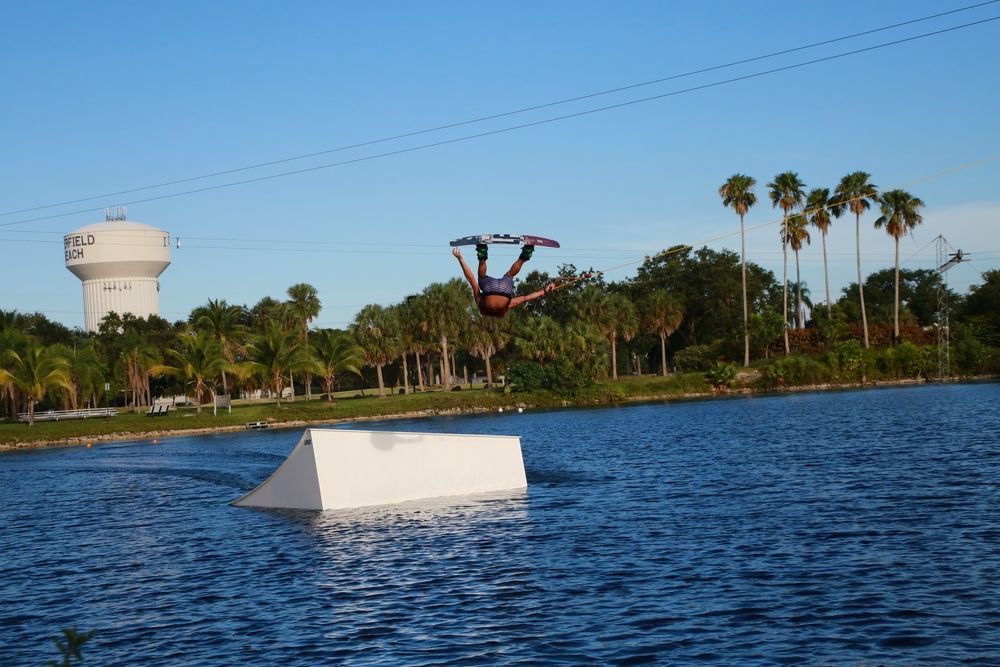 A wakeboarder doing tricks at Ski Rixen