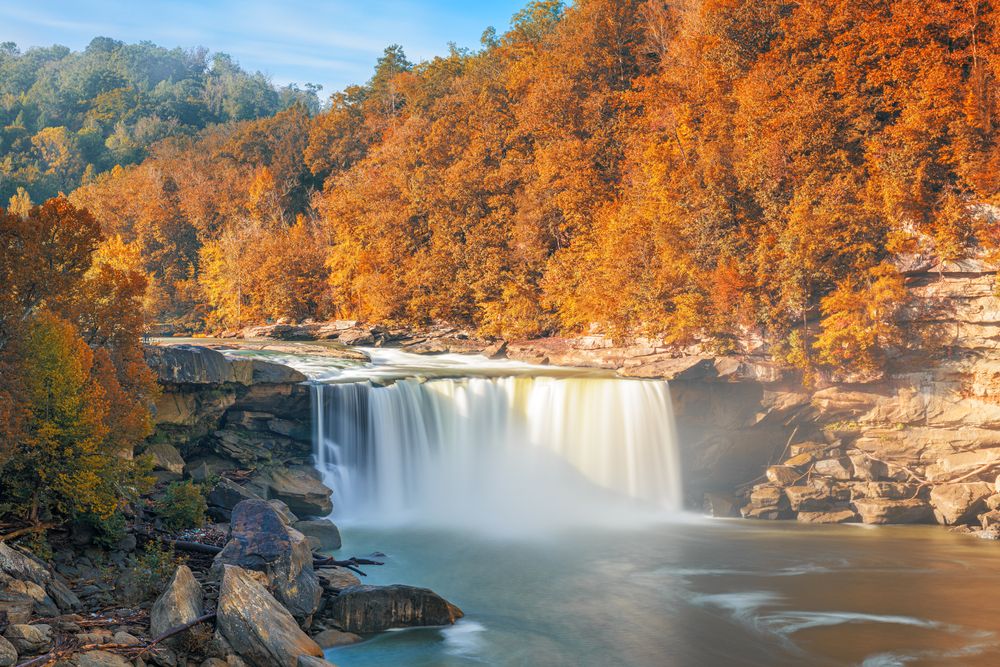 Fall trees surrounding Cumberland Falls