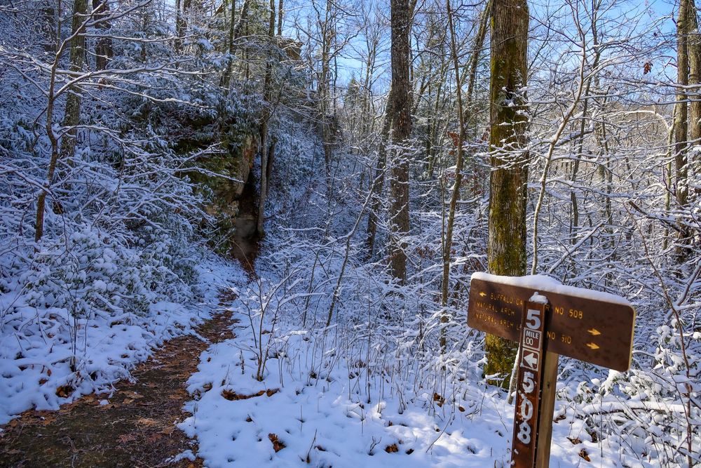 Winter view of Buffalo canyon trail at Natural Arch Scenic Area