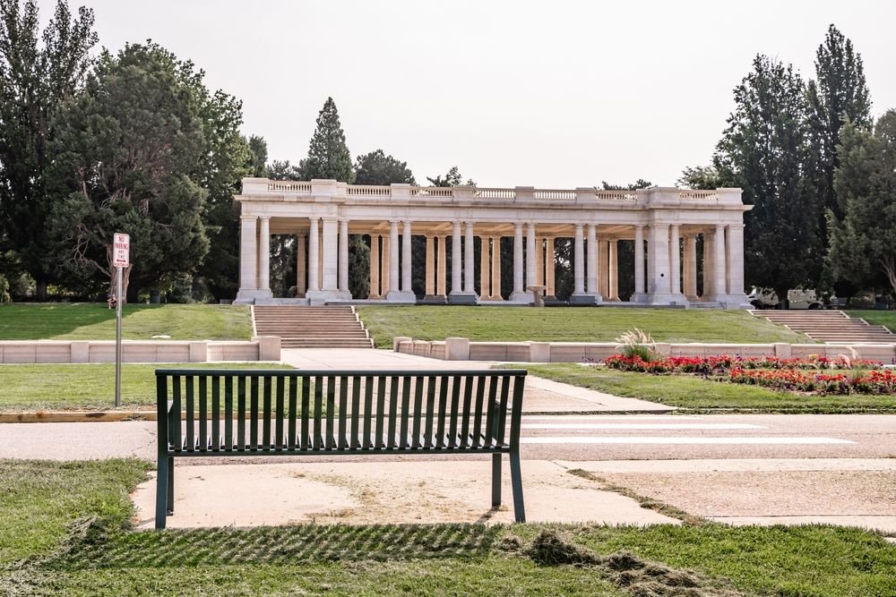 Pavilion and bench at Cheesman Park