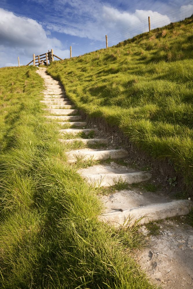 Steps leading to Maiden Castle's summit