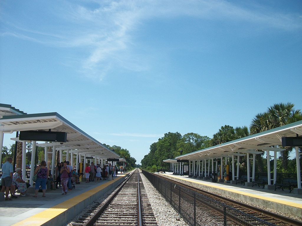 People waiting for the SunRail train at the station