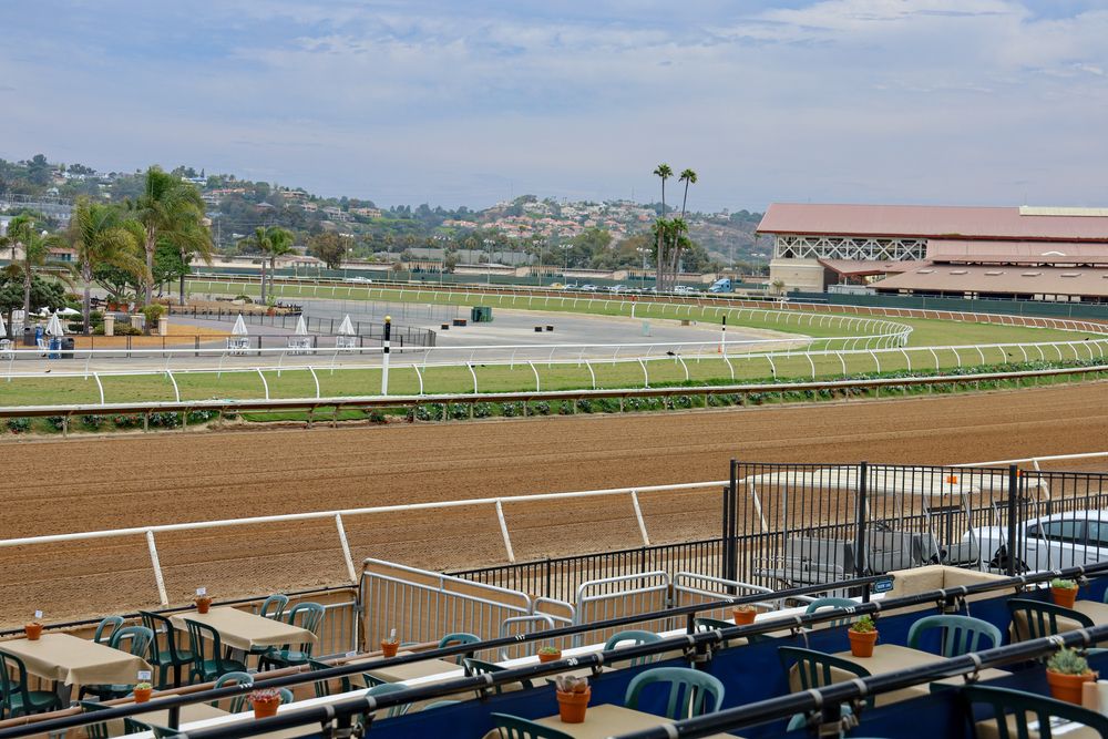Dining spot overlooking the track at Del Mar Thoroughbred Club