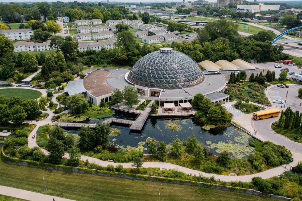 Aerial view of the Greater Des Moines Botanical Garden