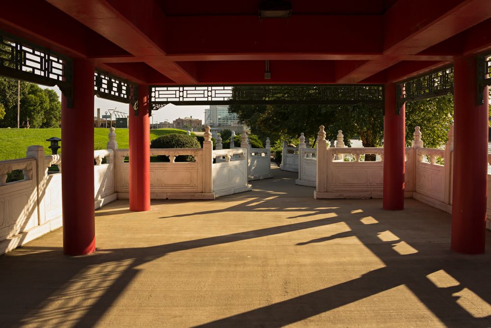 Interior of Robert D. Ray Asian Gardens' Chinese pavilion