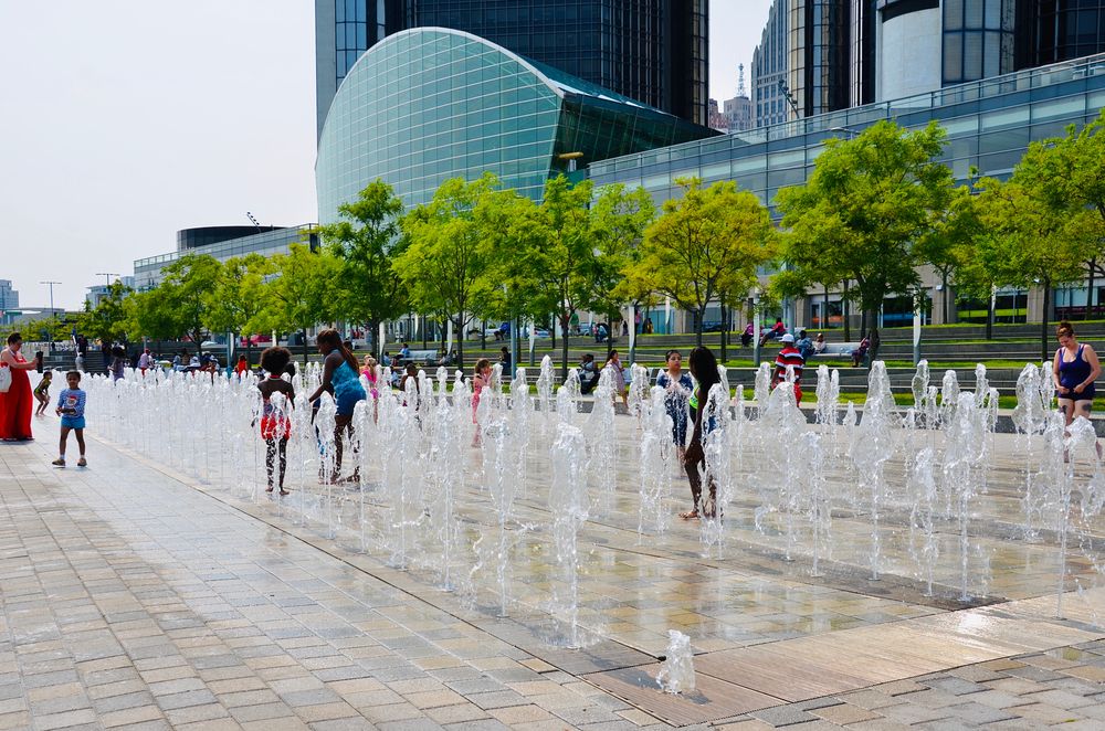 Splash pad of Detroit Riverwalk Park
