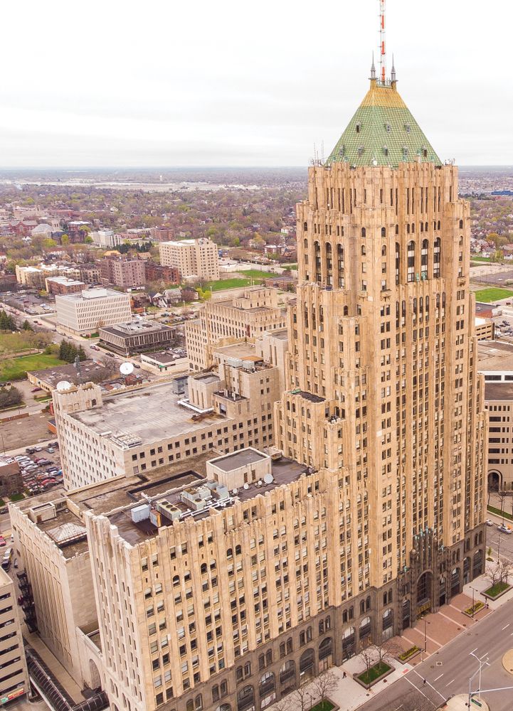 Aerial view of the Fisher Building