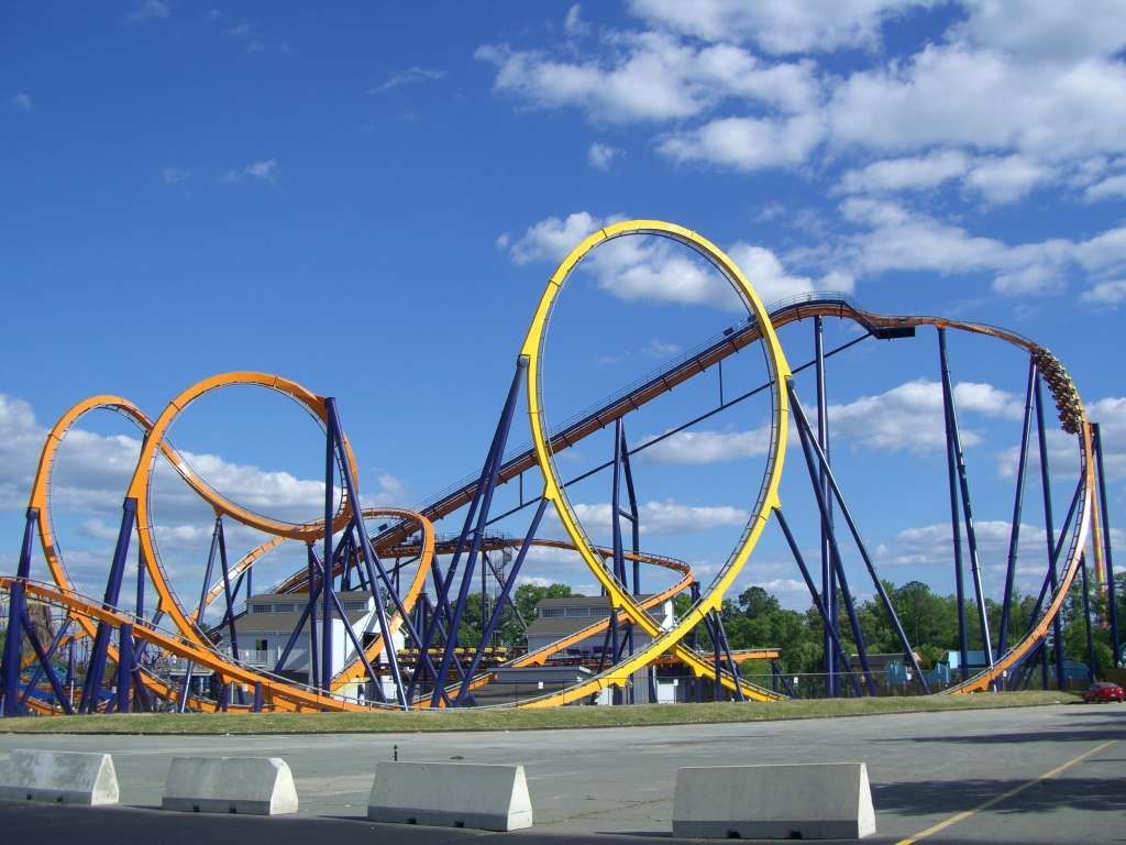Colorful rollercoaster in Kings Dominion