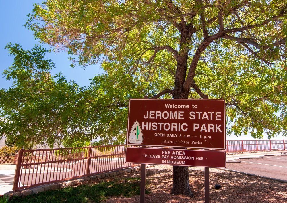 Welcome sign of Jerome State Historic Park