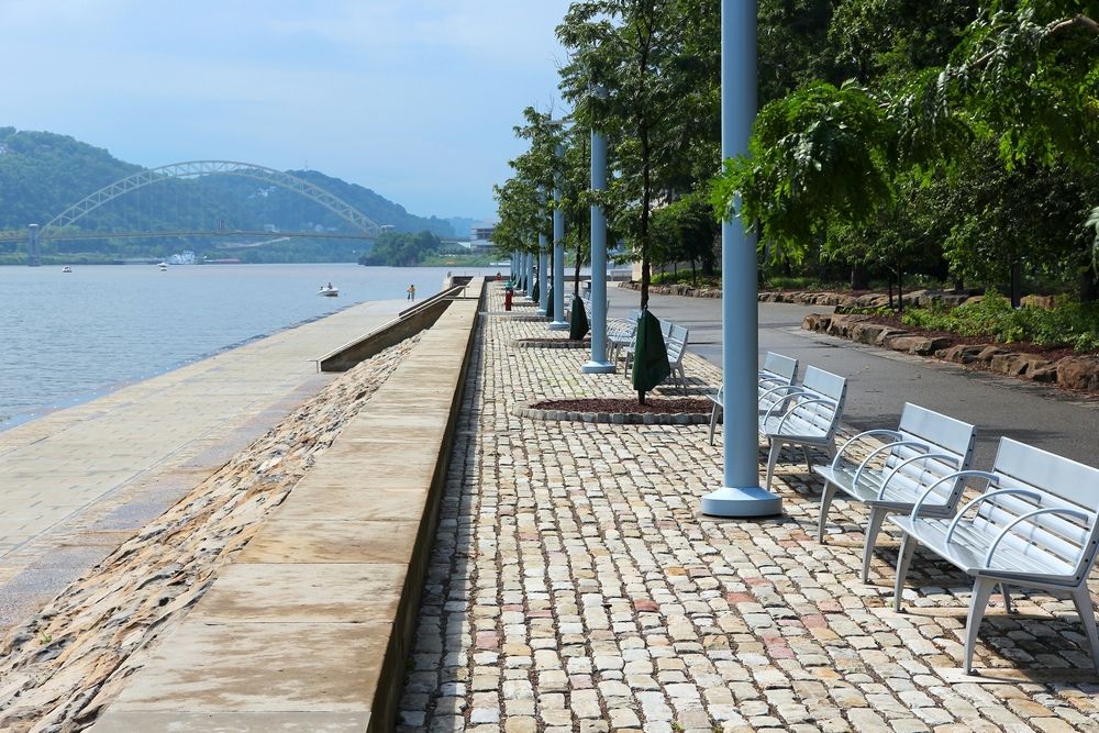 Benches overlooking the waters at Point State Park