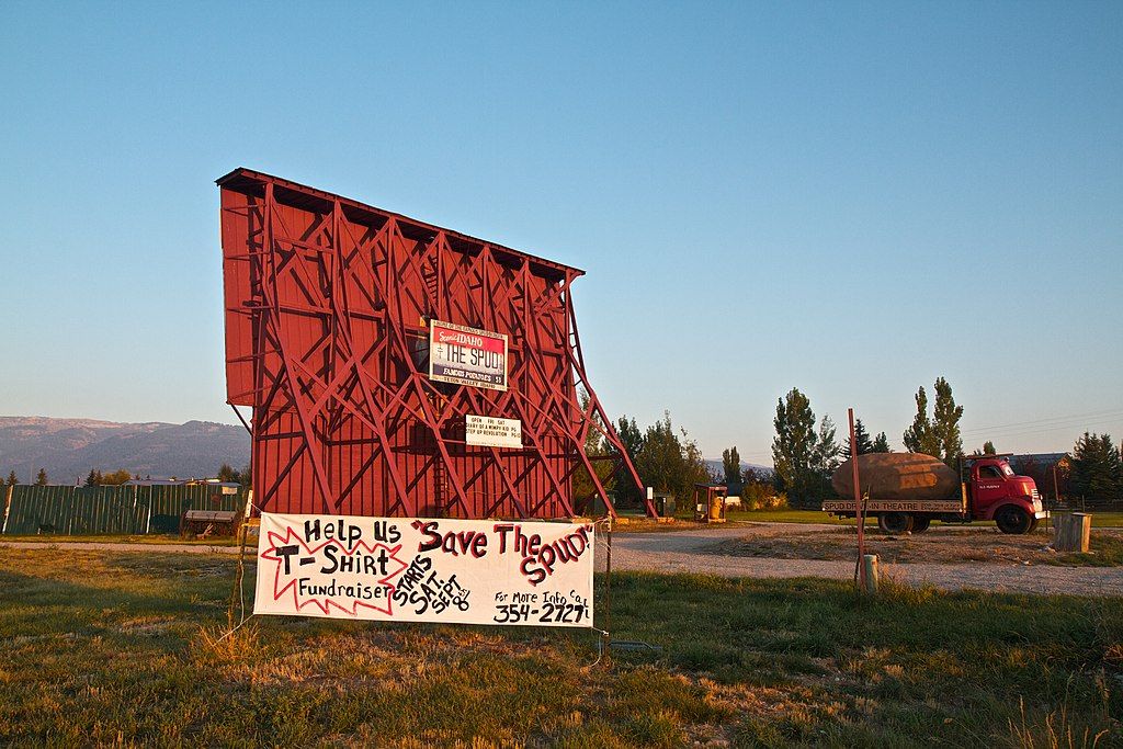 The Spud Drive-In Theatre view from the highway.