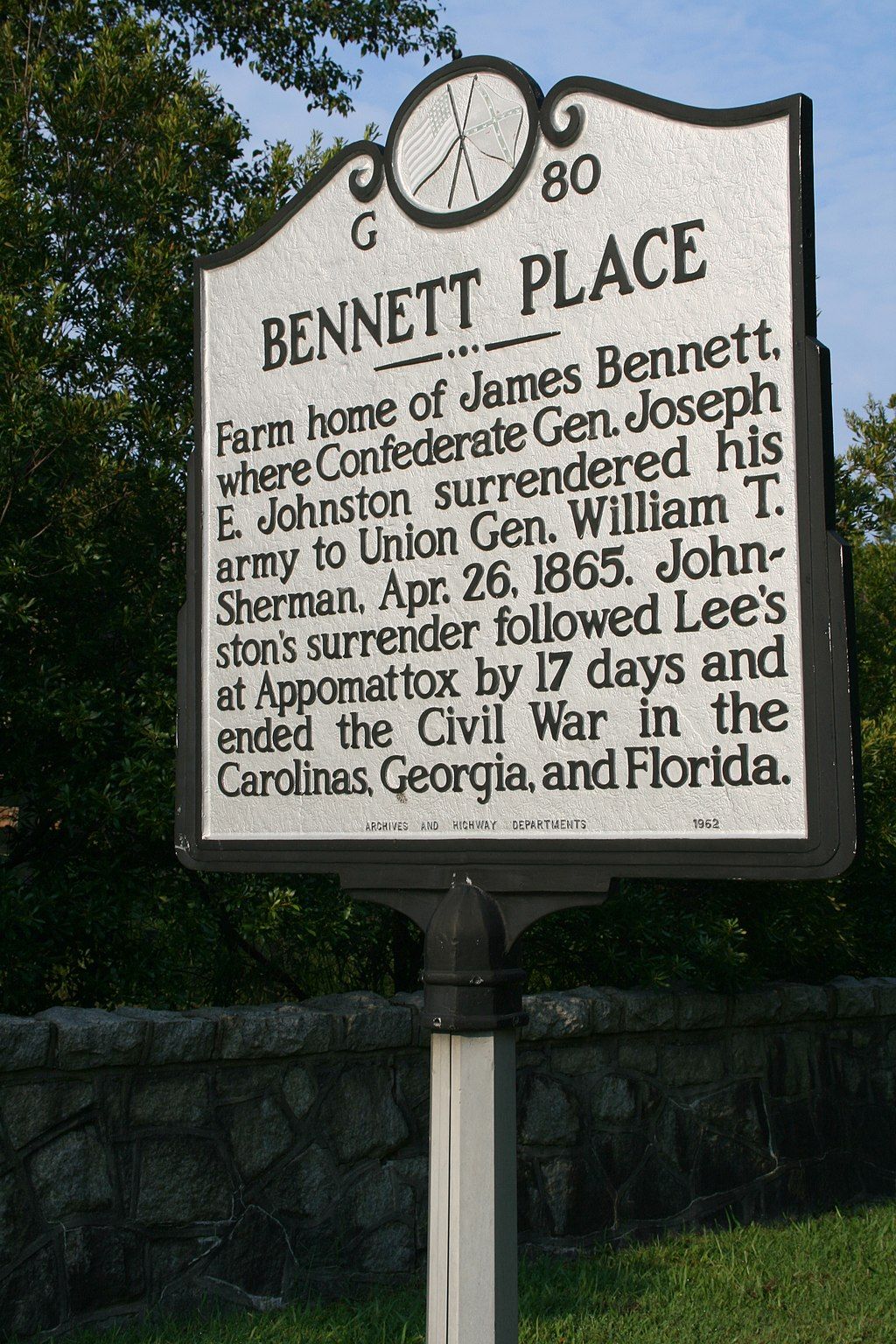 History marker of Bennett Place Historic Site