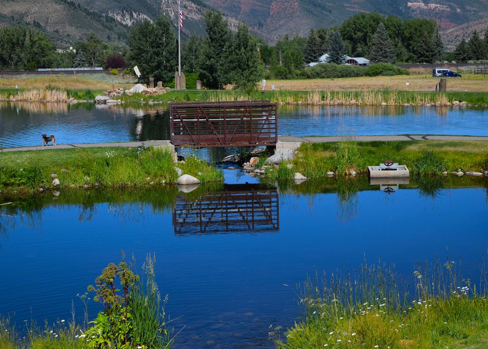 A bridge over a lake at Edwards Freedom Park
