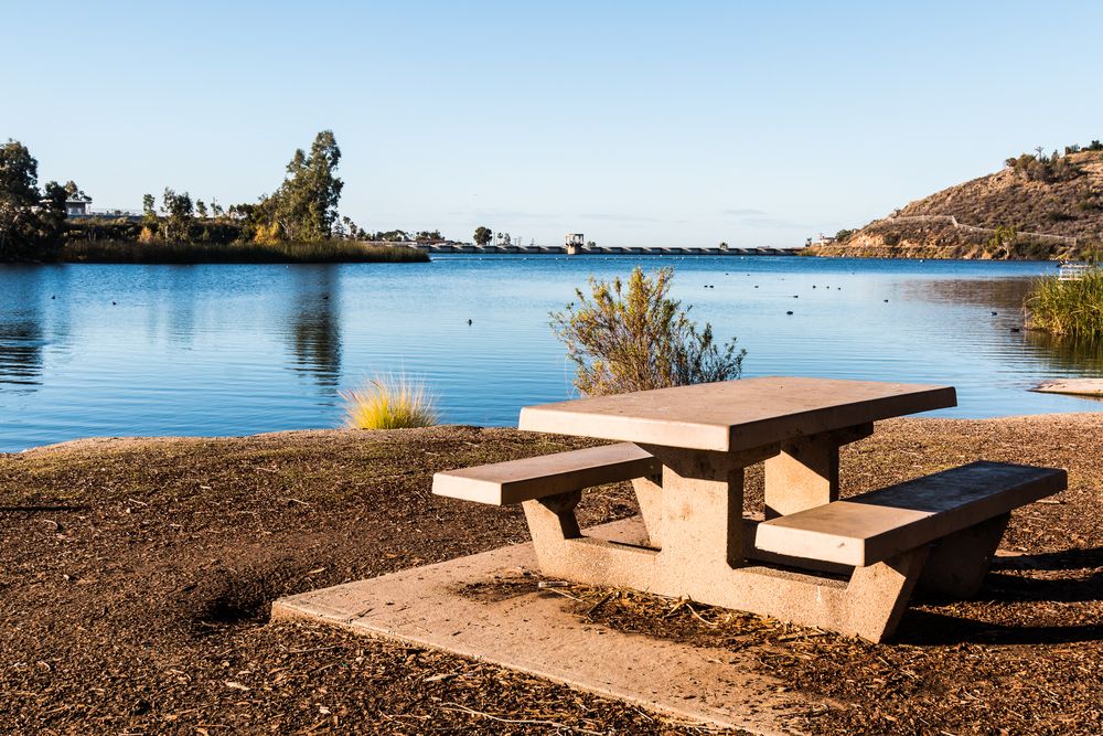 Picnic table at Lake Murray's shore