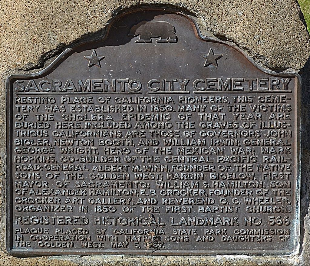 History plaque of Sacramento Historic City Cemetery