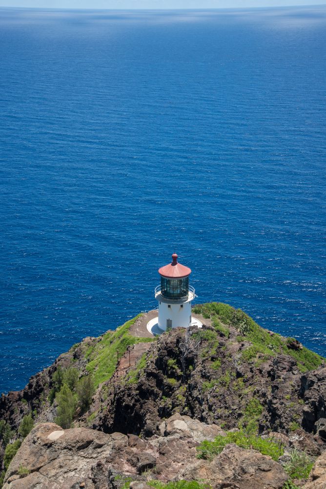 View of the lighthouse from Makapuu Point Lighthouse Trail