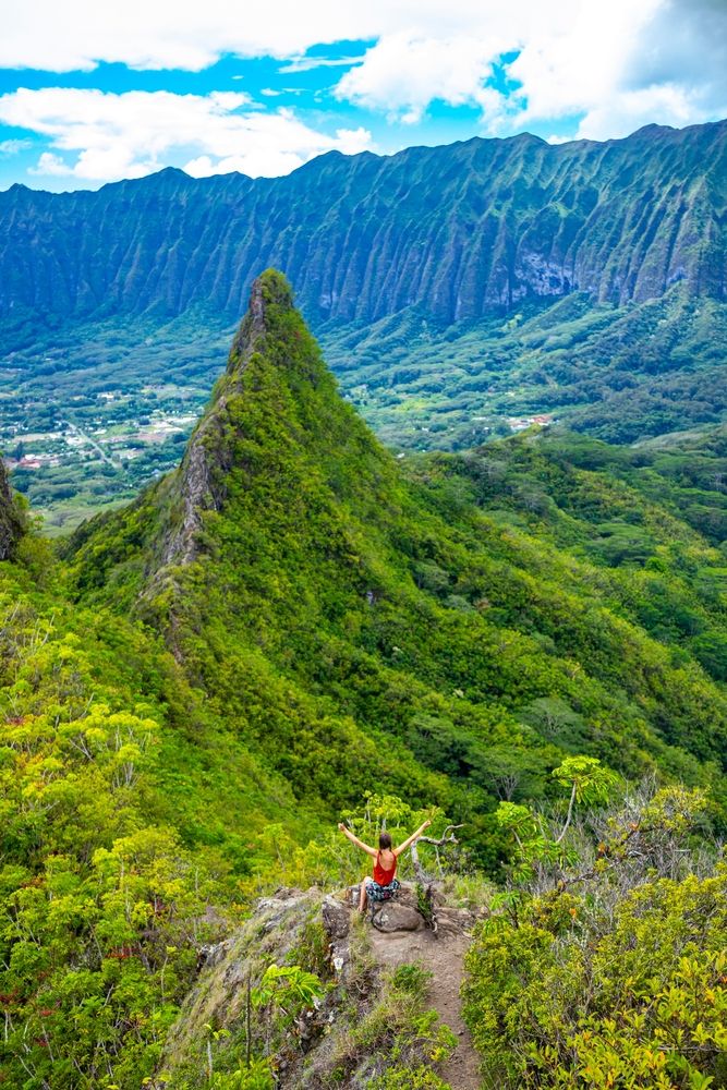 A hiker at Olomana