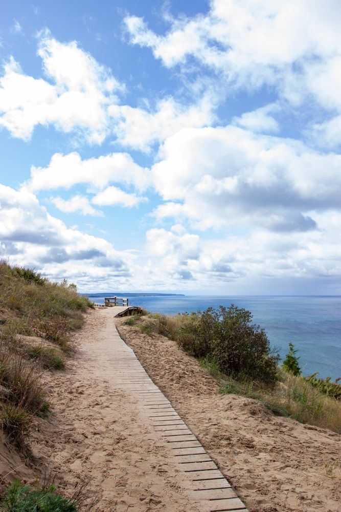 Sandy boardwalk at Empire Bluff Trail