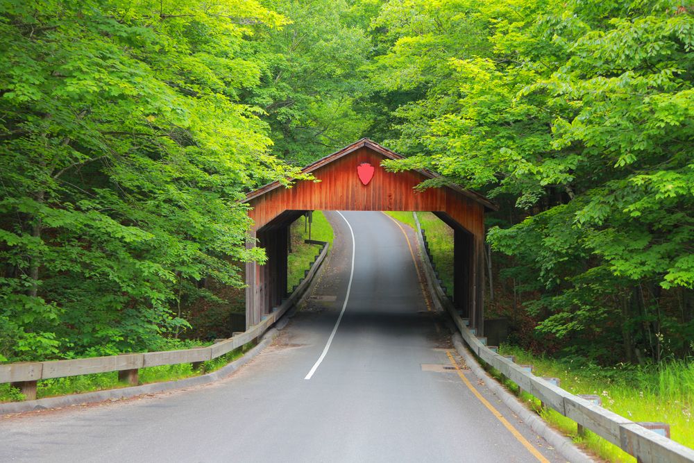 A covered bridge along Pierce Stocking Scenic Drive
