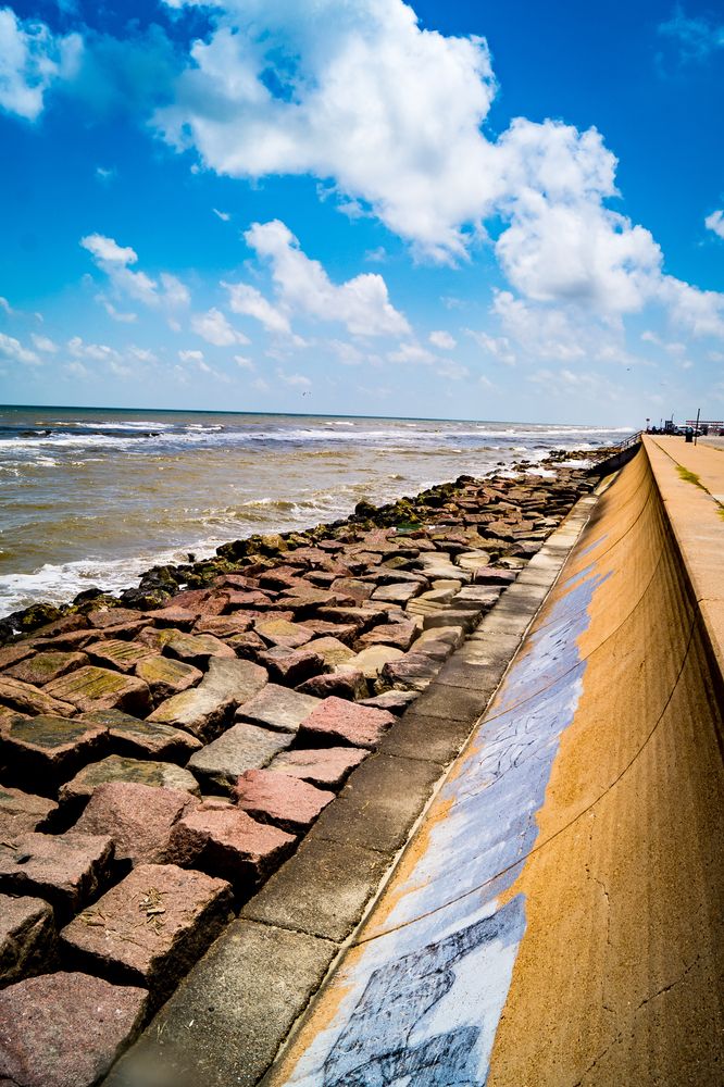 Daytime view of the Galveston Seawall
