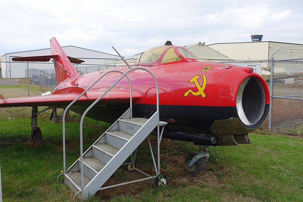 An aircraft on the grounds of Oregon Air and Space Museum