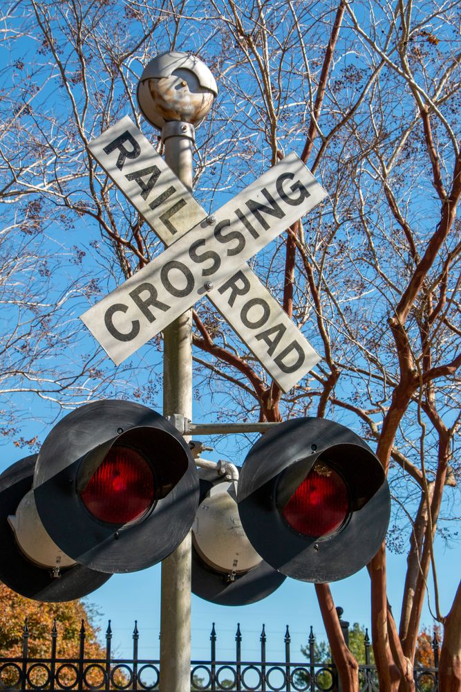 Railroad crossing sign at Foley Railroad Museum