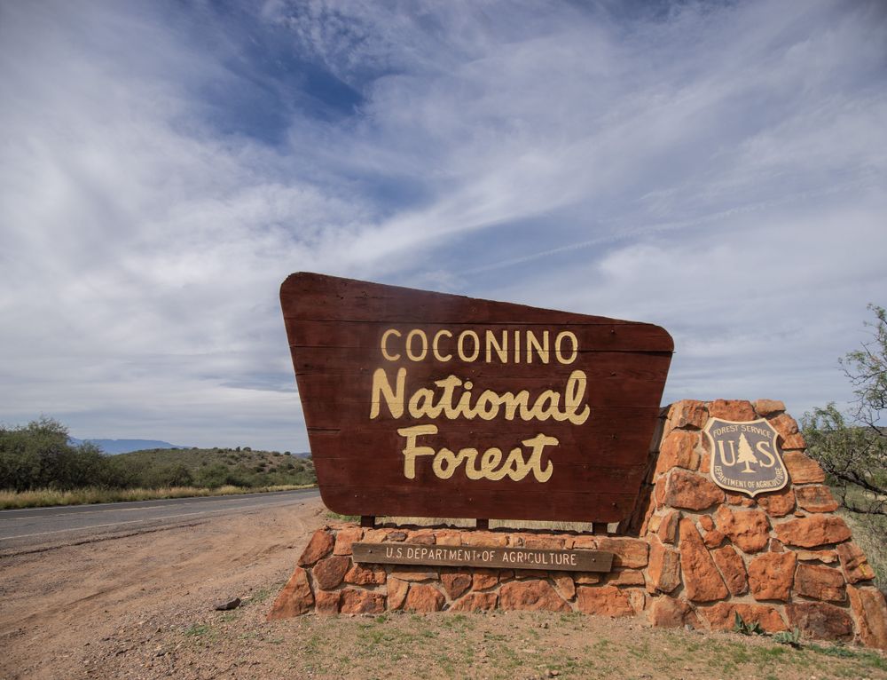 Welcome sign of Coconino National Forest