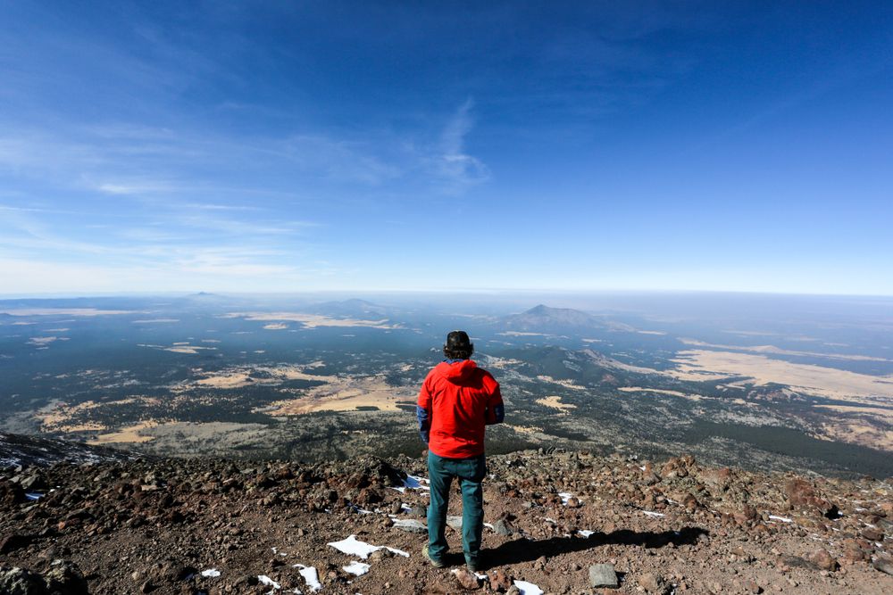 A hiker at Humphreys Peak